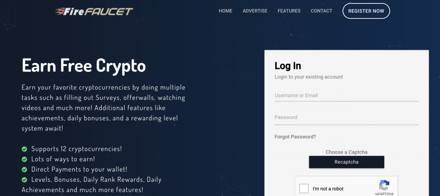 FireFaucet: Faucet crypto che supporta 12 monete digitali