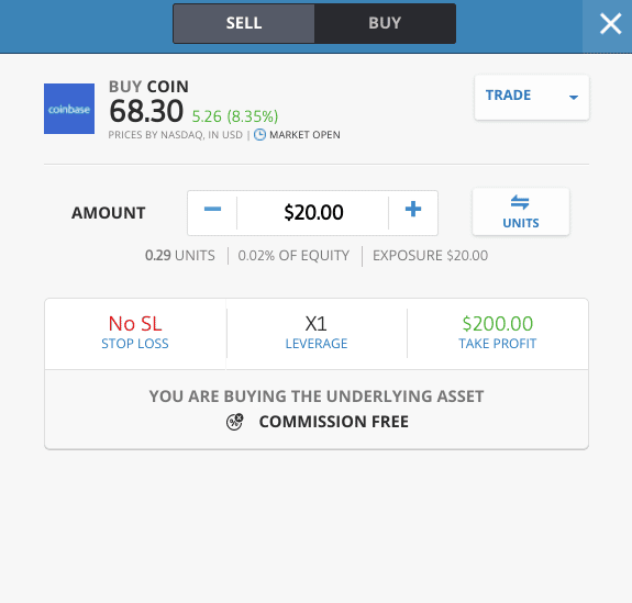 eToro Coinbase buy order