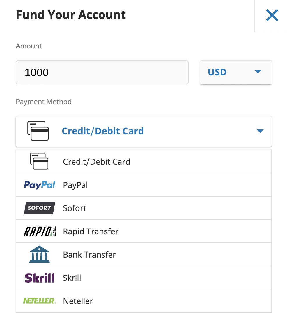 eToro deposit