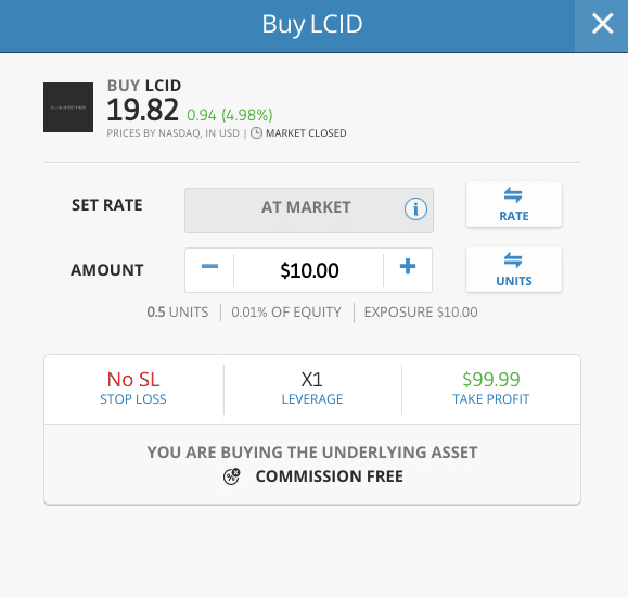 Buy Lucid stock at etoro