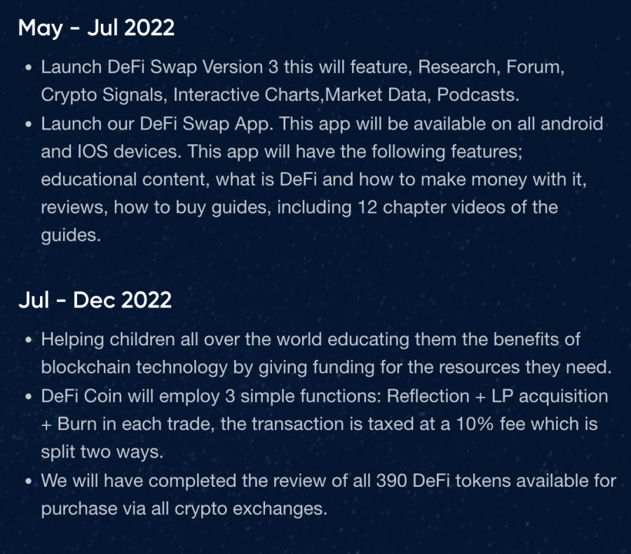 DeFi Coin roadmap