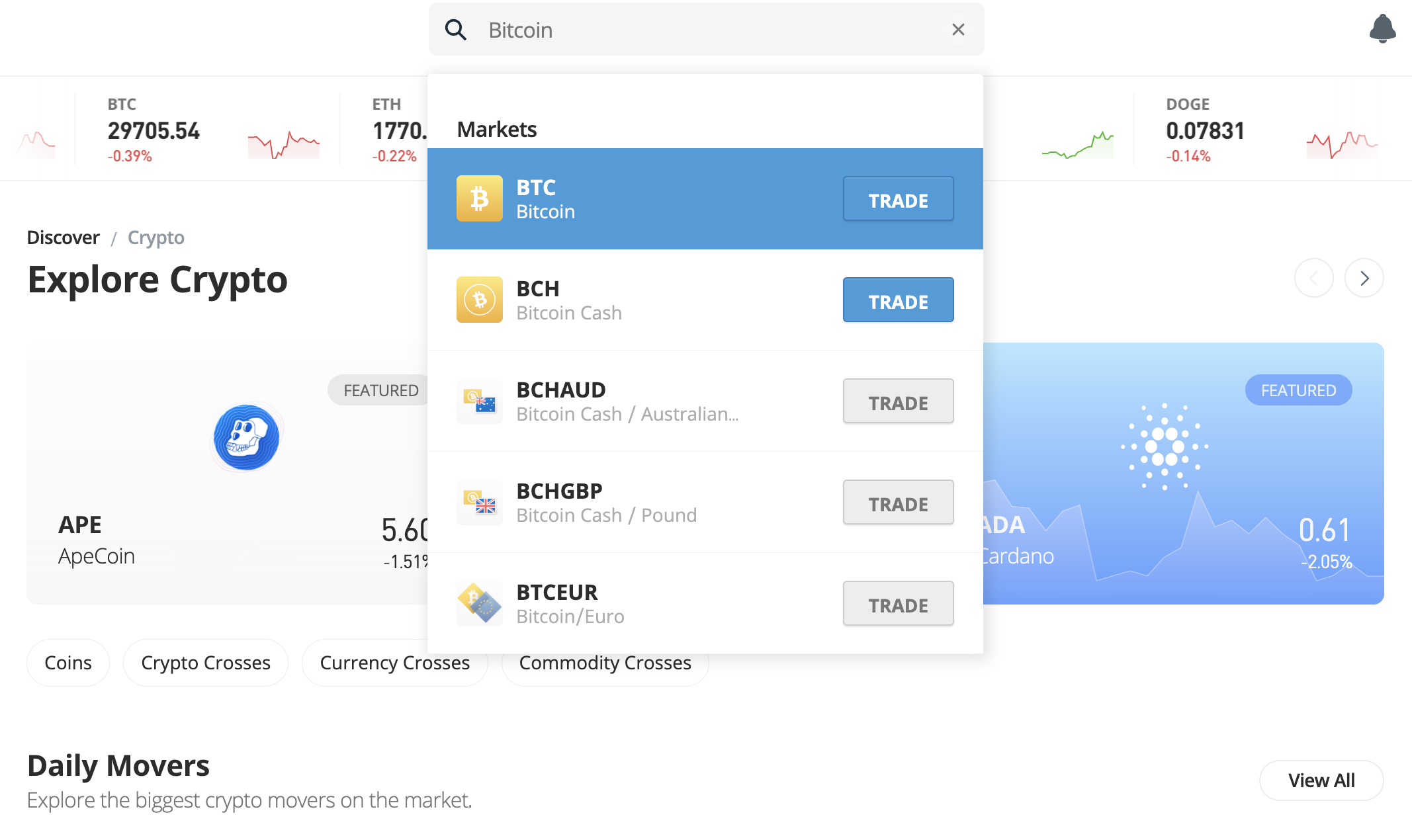 buy Bitcoin on eToro 