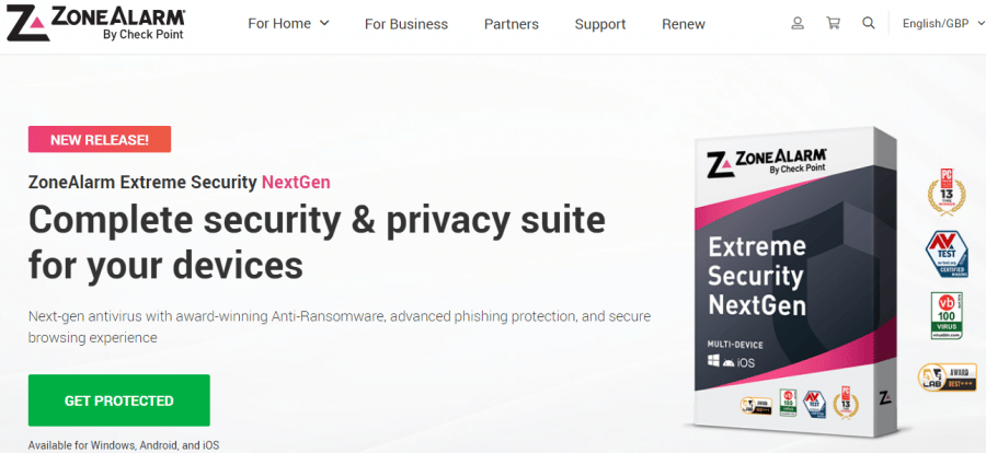 ZoneAlarm best free antivirus software UK for Windows