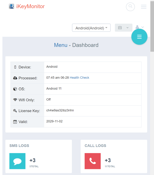 iKeyMonitor's dashboard | Best free phone spy app
