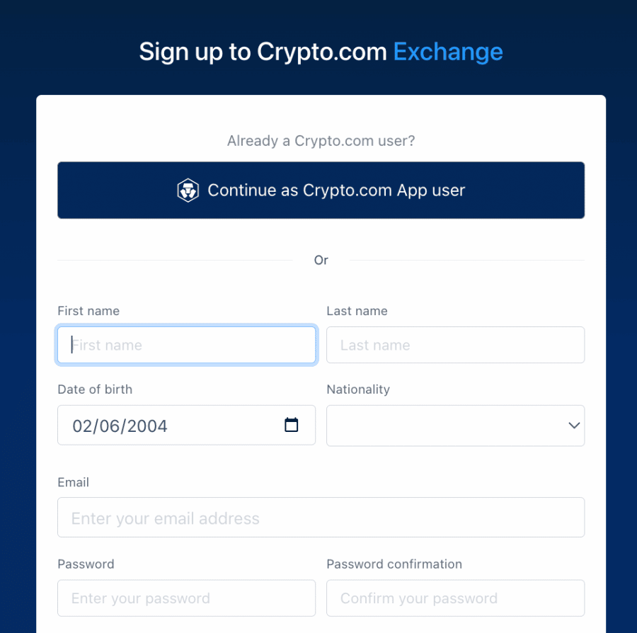 Crypto.com sign up