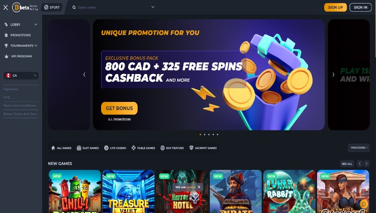 The homepage setup of the 13Bets.io online casino