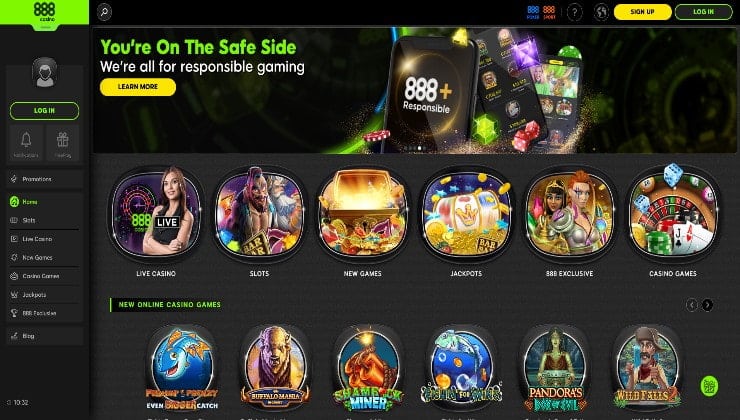 A look at the homepage of 888 Casino