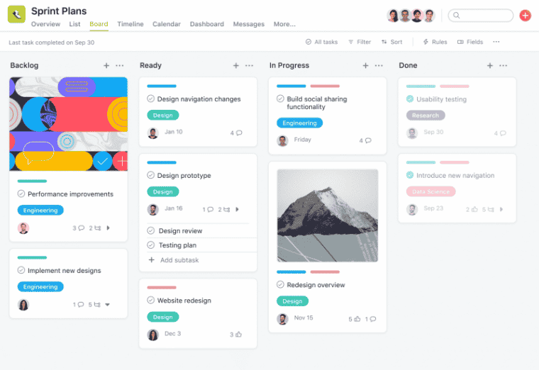 Asana is one of the best PM tools for a Kanban view of your projects