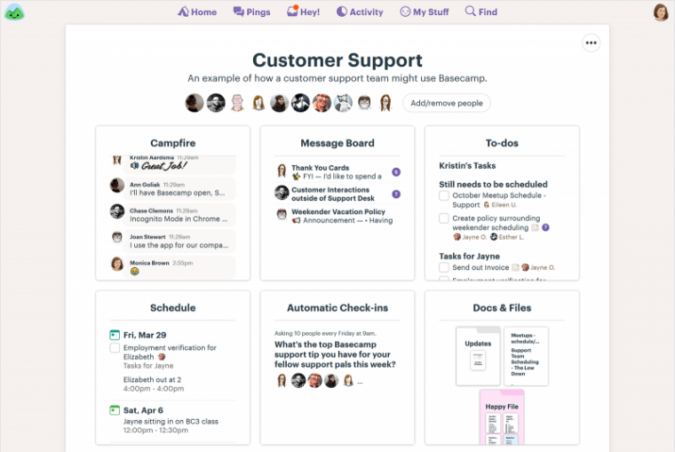 Basecamp offers a central hub for your remote teams to collaborate on projects