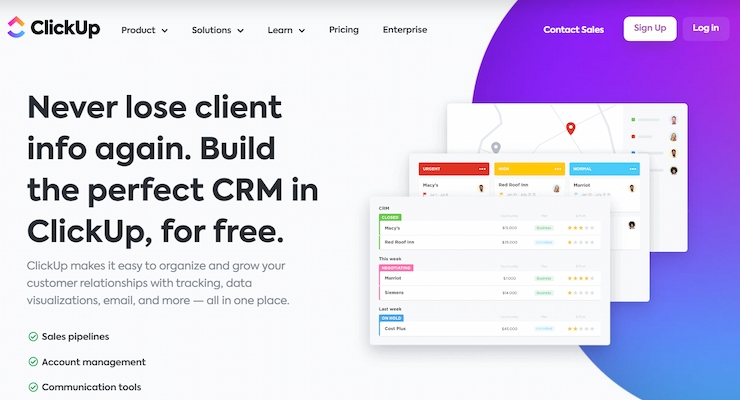 ClickUp allows you to create a space to house your CRM