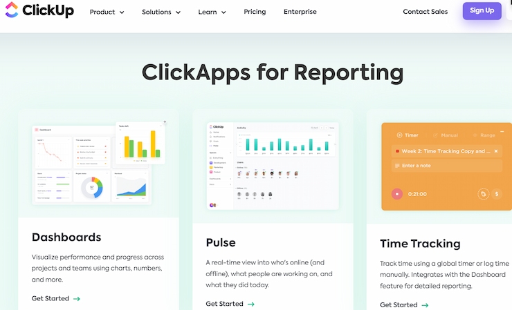 ClickUp's collaboration and reporting features are great