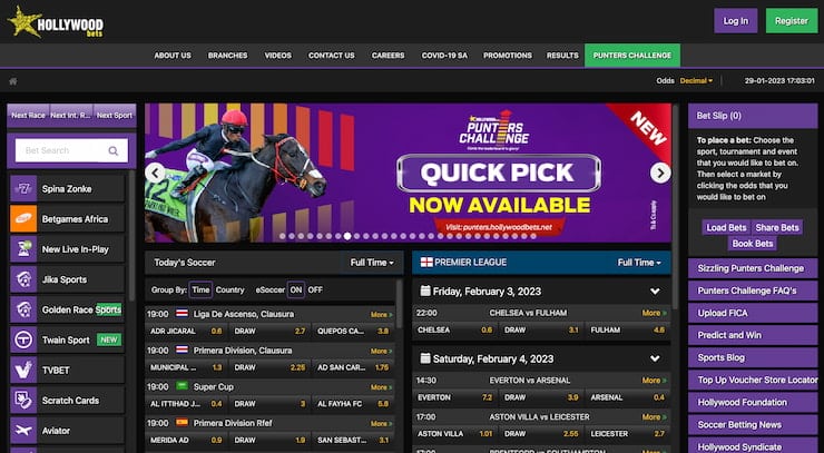 Hollywoodbets SA home page