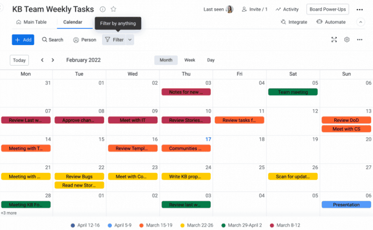 Monday.com's calendar view for managing product developments