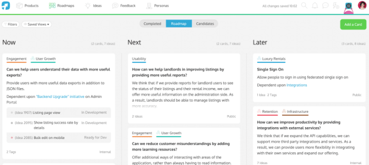 ProdPad is a great Kanban-style lean product management solution for large businesses