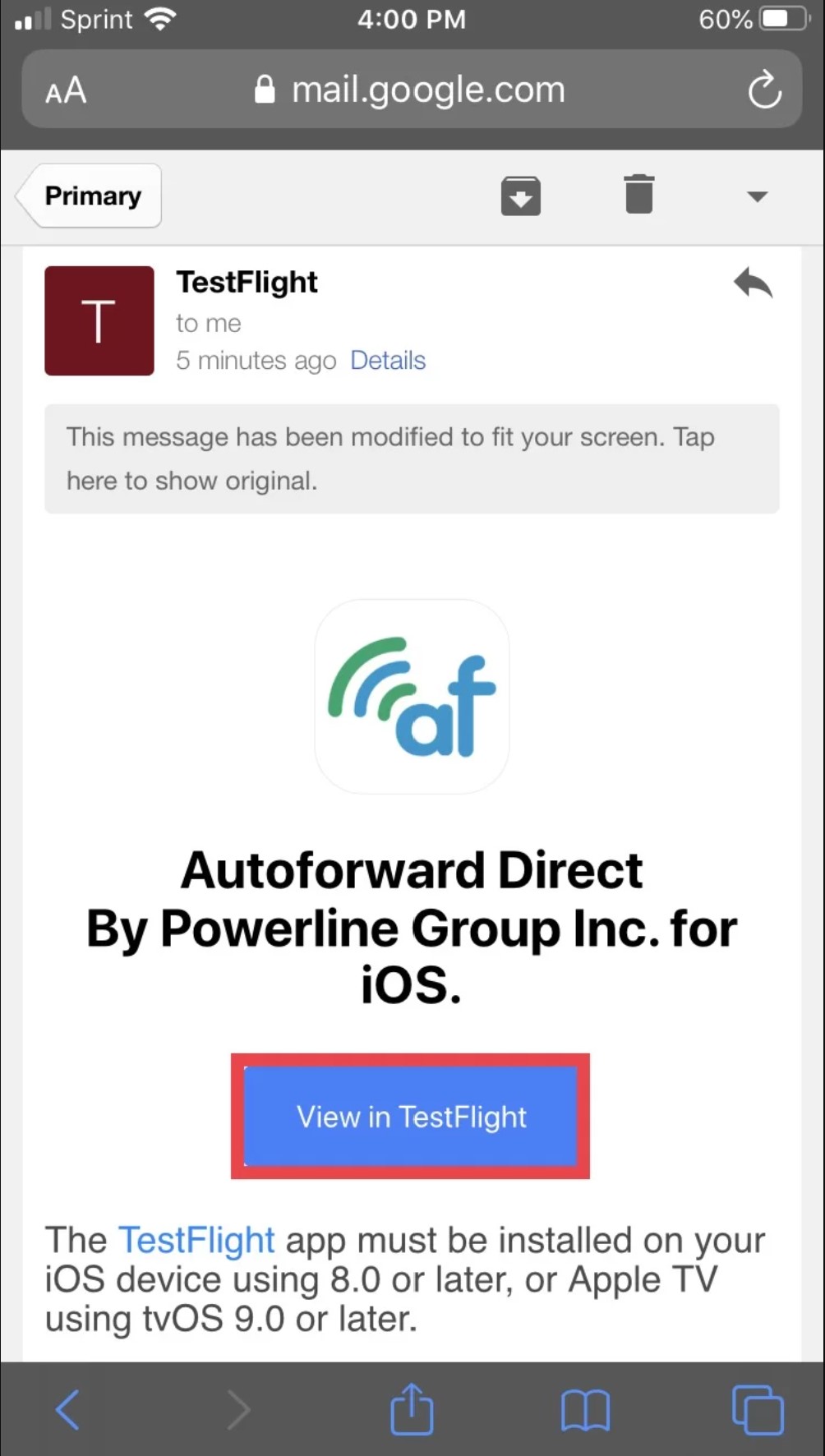 Auto Forward iphone review install screen
