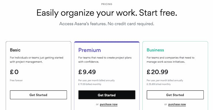 asana pricing