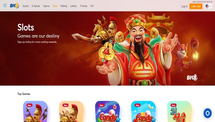 The homepage of the BK8 online casino site