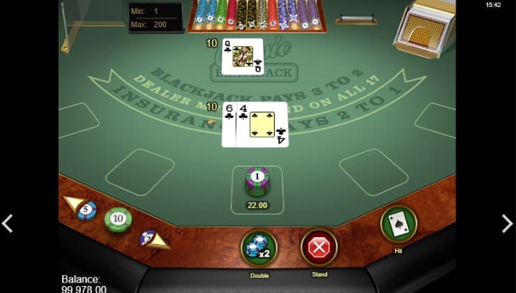 An online blackjack game in operation