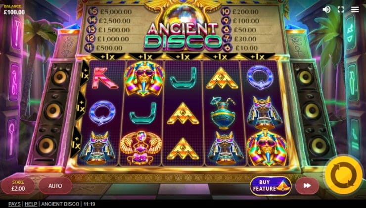 The ‘Buy Feature’ option available in the Ancient Disco slot game