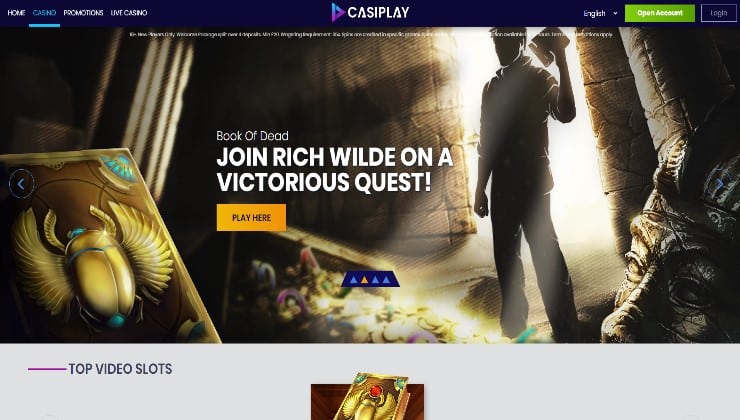 The homepage of the CasiPlay casino section