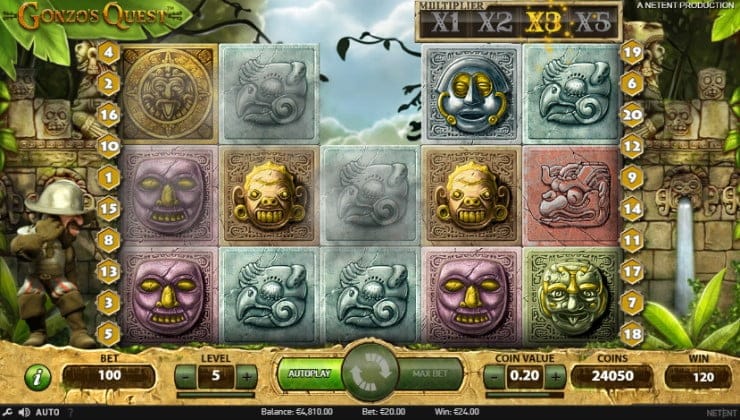 Cascading symbols in action in the Gonzo’s Quest game