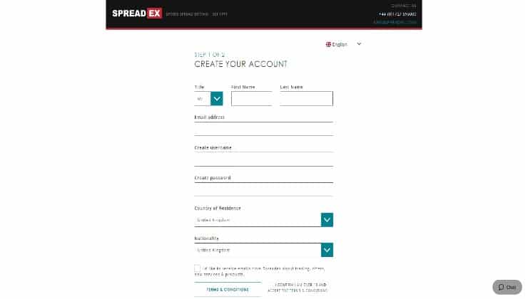 Signing up for an account at Spreadex