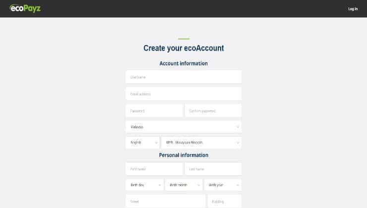 Registering for an account at ecoPayz ewallet casino in Malaysia