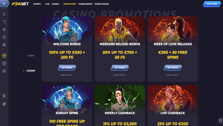 The Promotions page at Powbet