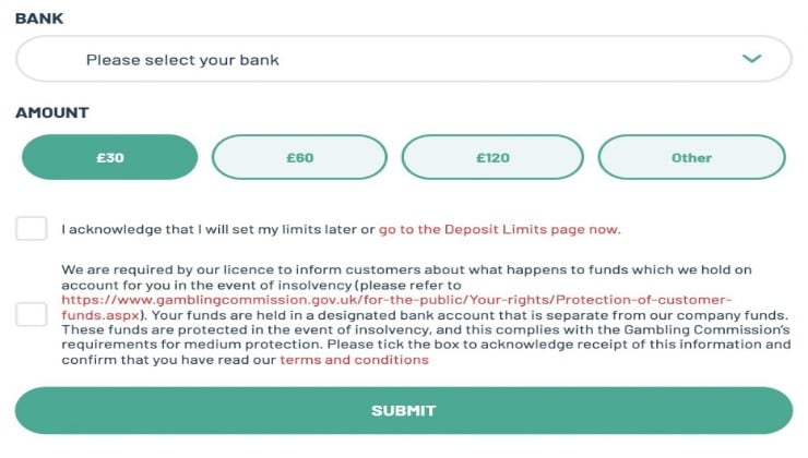Depositing via bank transfer at Bet UK