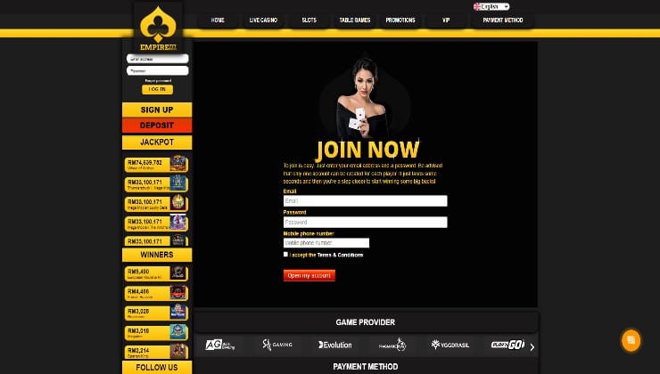 Registering at the Empire777 ewallet casino in Malaysia