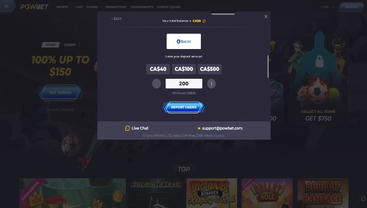 Depositing at Powbet with Litecoin cryptocurrency
