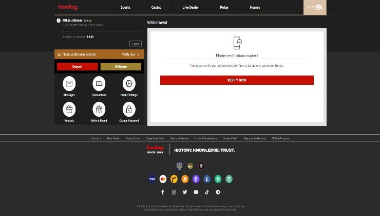 The process for withdrawing at Bodog