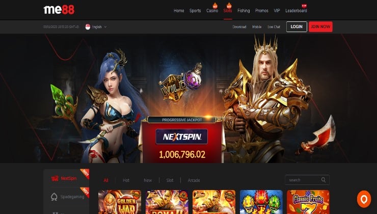 A look at the casino game lobby on the ME88 site