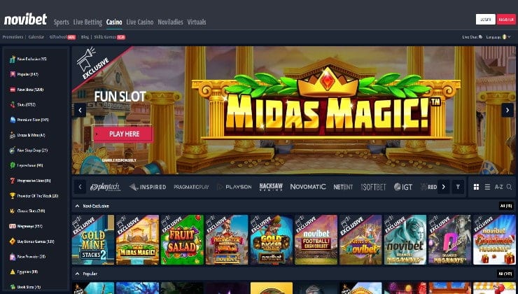 Some of the games at the Novibet casino site