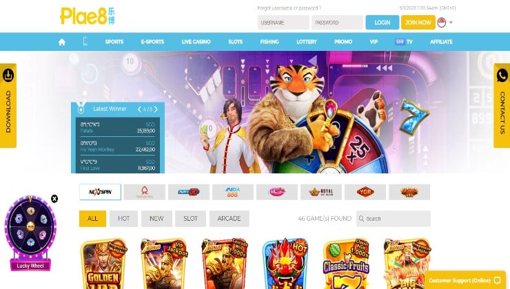 The inviting design of the Plae8 online casino site
