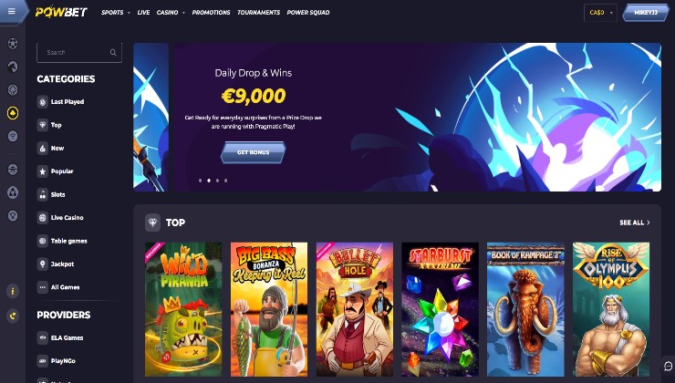 The online casino available at Powbet