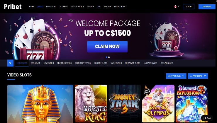 The Pribet casino homepage