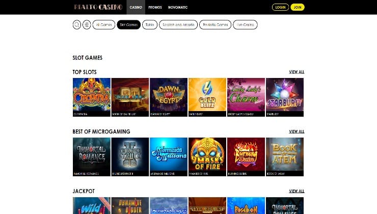 Some of the games at Rialto Casino