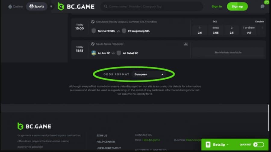 BC.Game app sports betting