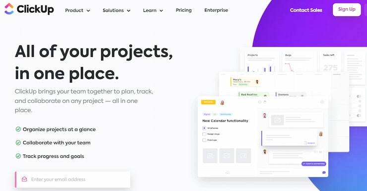ClickUp is an excellent PM app to keep project workflows in one place