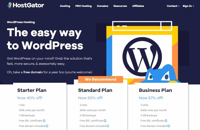 Hostgator is the top WordPress hosting for small businesses