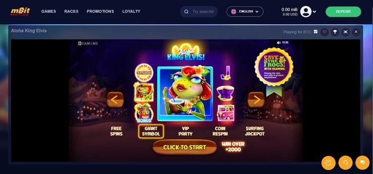 mBit Casino - Playing a slot game