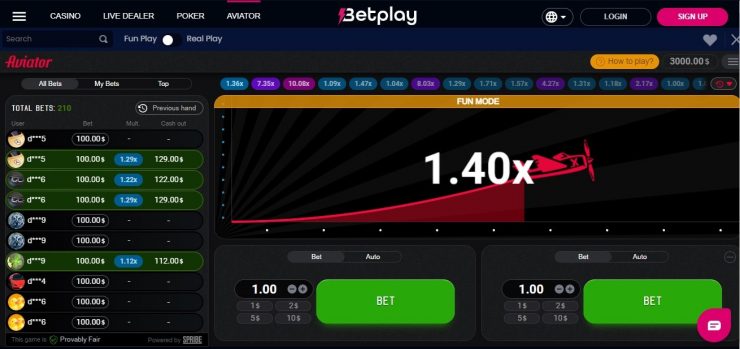 Aviator game during Betplay review