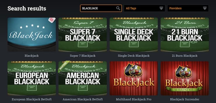 Bspin blackjack category