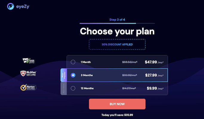 Choosing a payment plan with EyeZy