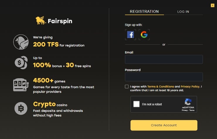 FairSpin Review - Register