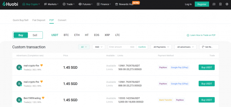 Huobi P2P Exchange