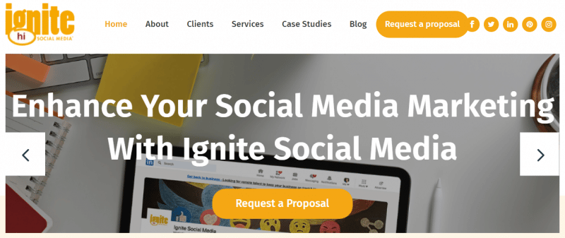 Ignite Social Media's homepage