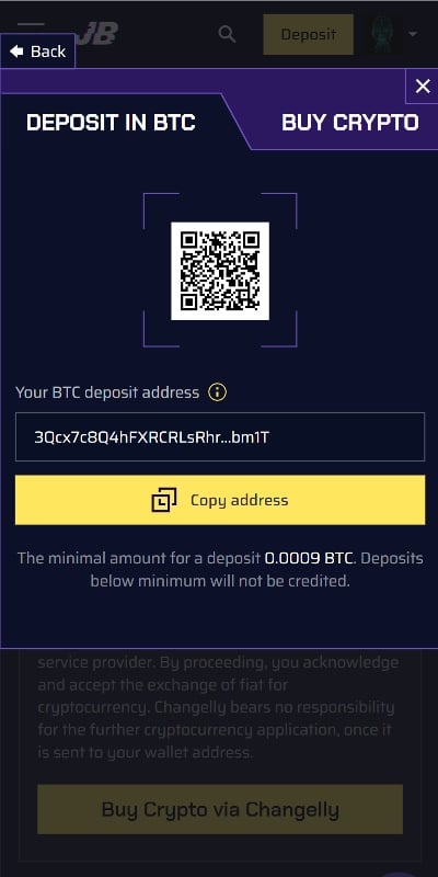 Justbit Casino review - deposit