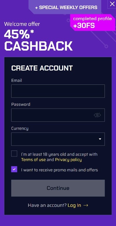 Justbit Casino review - register